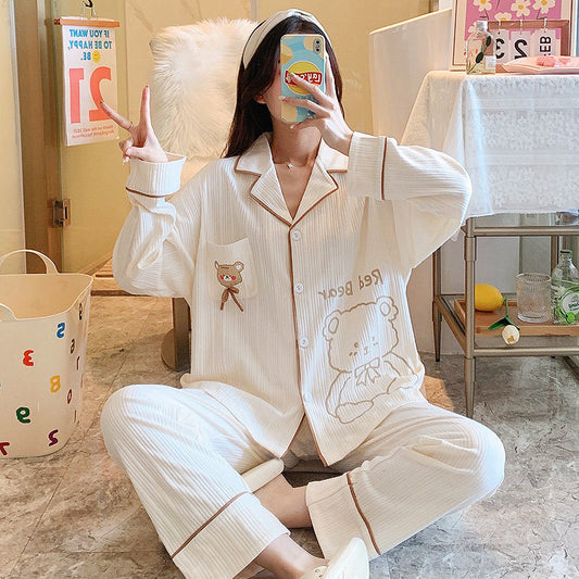 Women's Pajamas Spring And Autumn Long Little Bear Biscuits Cute Two-piece Suit