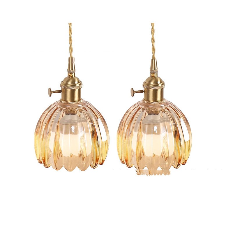 Retro Japanese Style Copper Glass Amber Chandelier