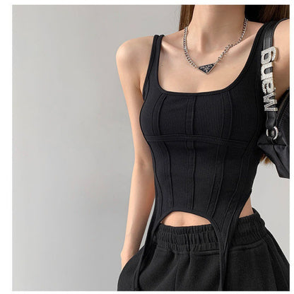 Irregular Hook Chic Bottoming Shirt Outer Wear Square Collar Sleeveless
