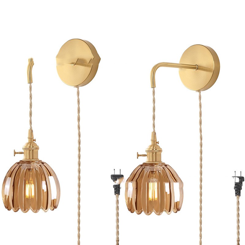 Retro Japanese Style Copper Glass Amber Chandelier