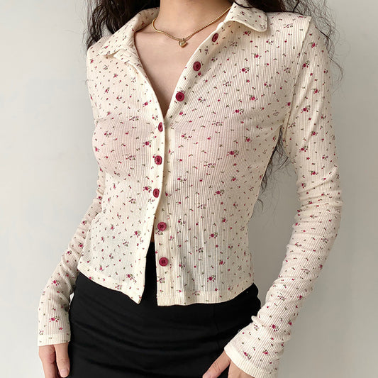 Floral Shirt Lapel Long Sleeve Slim Fit