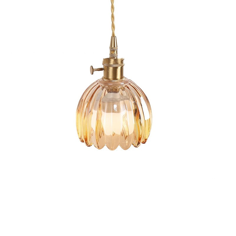 Retro Japanese Style Copper Glass Amber Chandelier