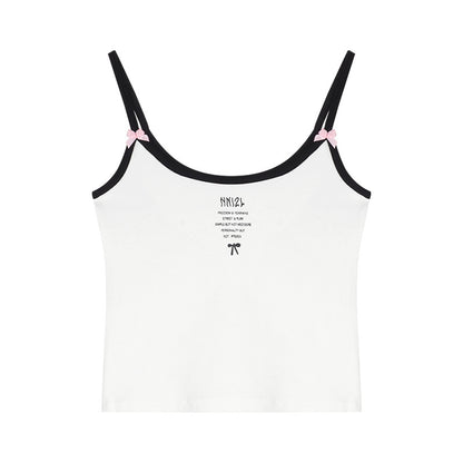 Letter-printed Cropped Camisole With A Bow A Sexy White Top