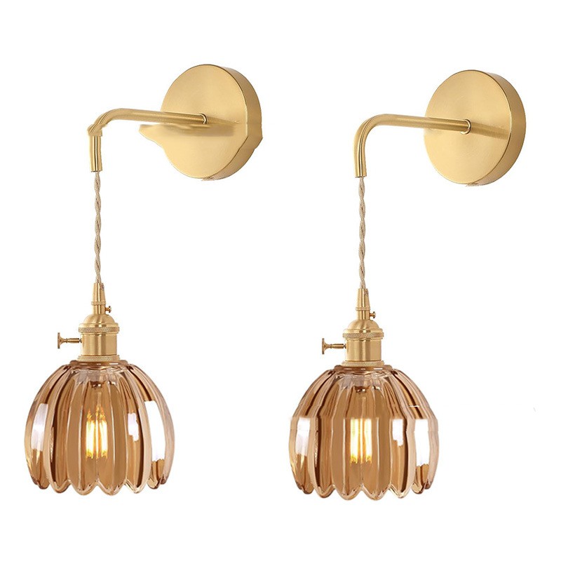 Retro Japanese Style Copper Glass Amber Chandelier