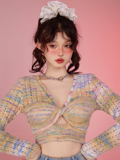 Women's Hollow-out Twisted Collar Long-sleeved Sweater