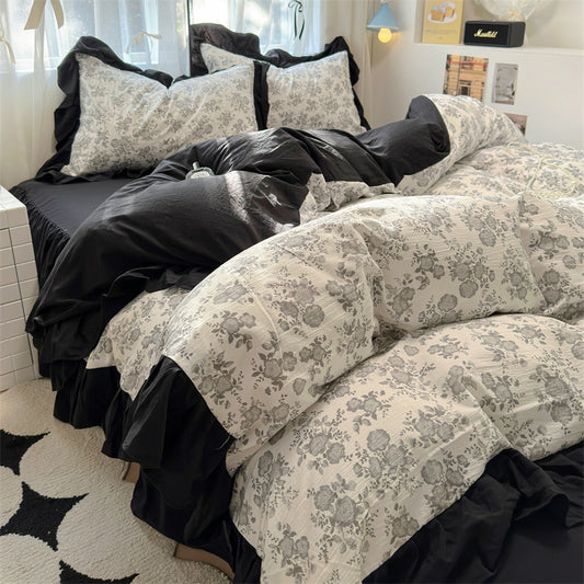 Korean Ins Maiden Lace Tulip Washed Cotton Four-piece Set