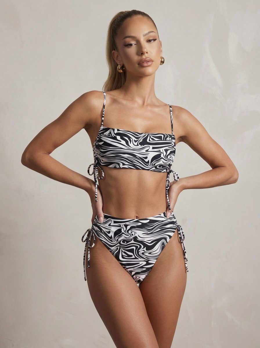 Women's Striped Side Tied High Waist Triangle Suit