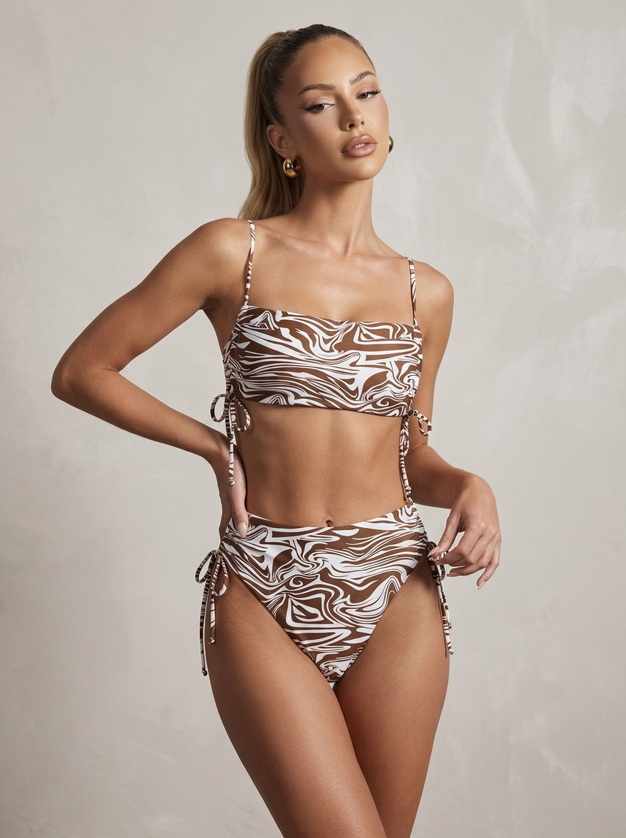 Women's Striped Side Tied High Waist Triangle Suit