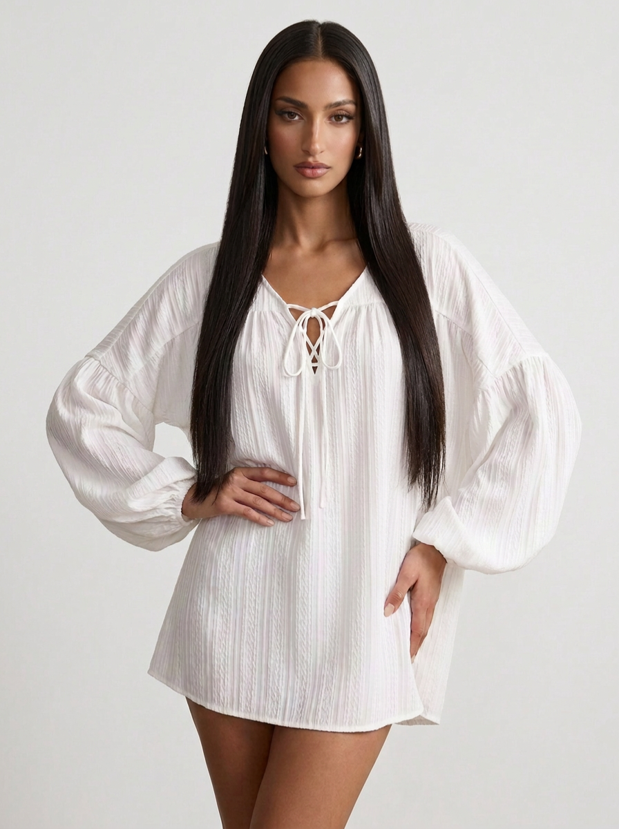 Summer French Style Lantern Sleeve Shirt Women's Design Sense Niche Mid-length Doll Shirt