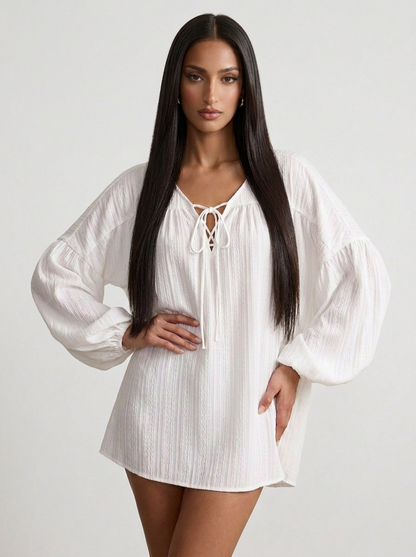 Summer French Style Lantern Sleeve Shirt Women's Design Sense Niche Mid-length Doll Shirt