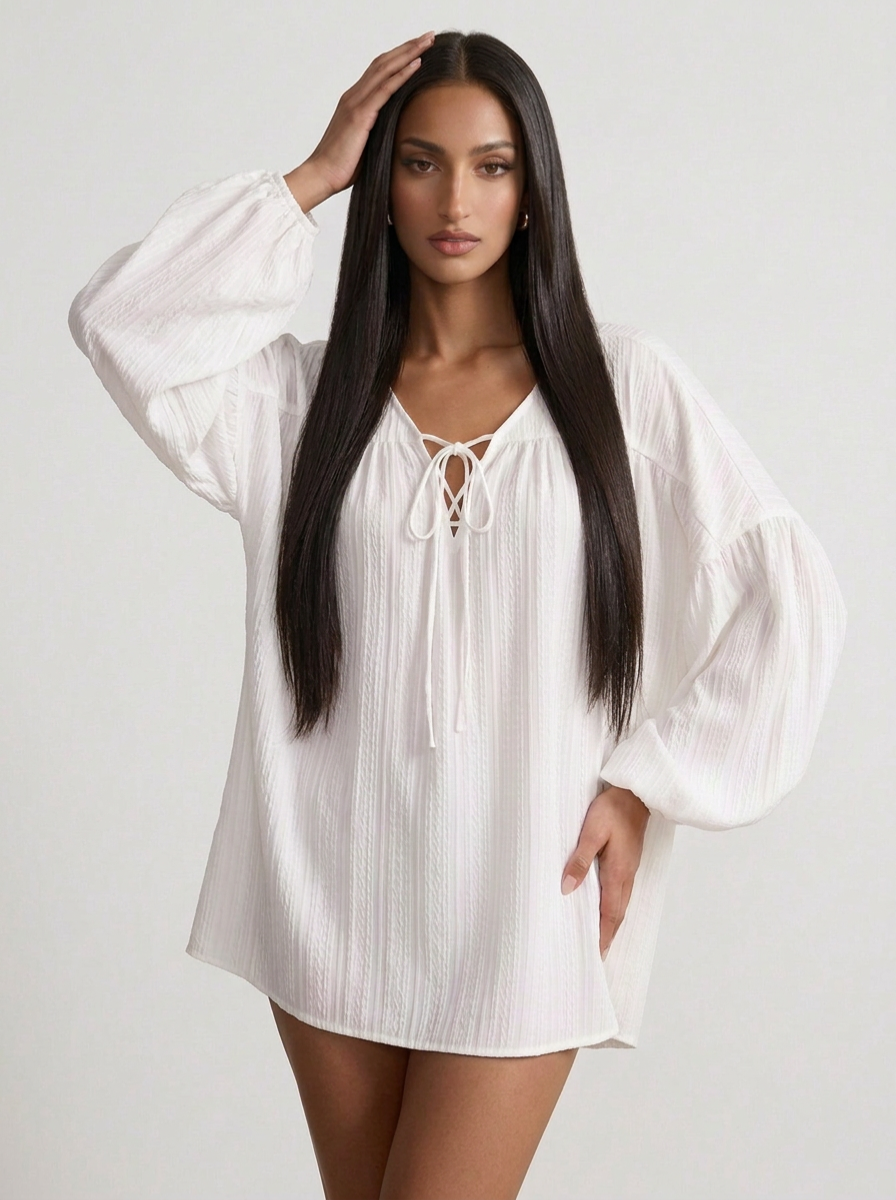 Summer French Style Lantern Sleeve Shirt Women's Design Sense Niche Mid-length Doll Shirt