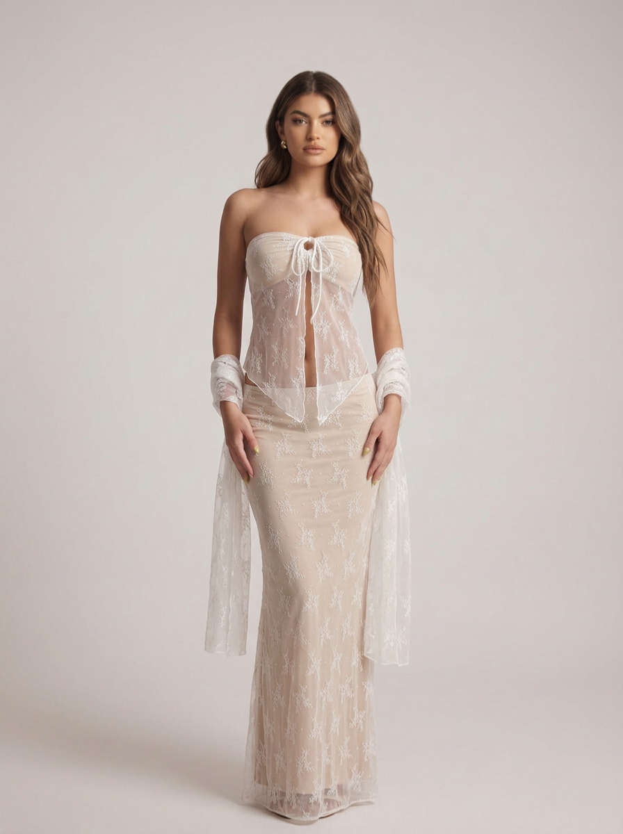 Knitted Tube Top See-Through Ladies Cardigan Top