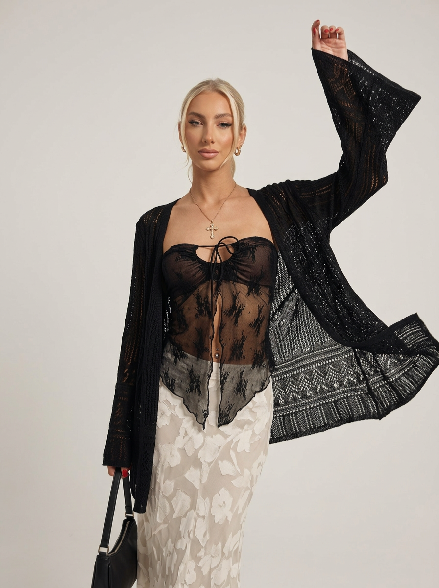 Knitted Tube Top See-Through Ladies Cardigan Top