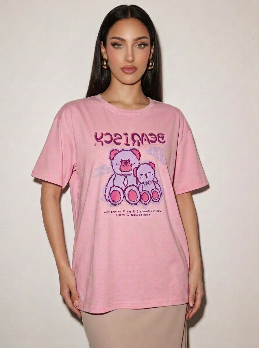 Women's Loose Casual Bear Print Short Sleeve T-Shirt