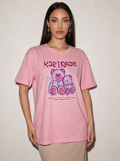 Women's Loose Casual Bear Print Short Sleeve T-Shirt