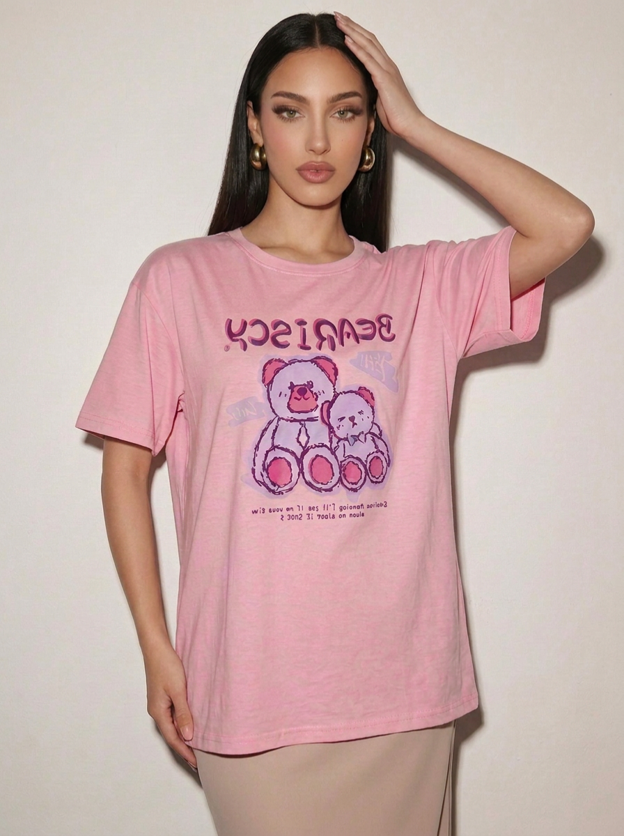 Women's Loose Casual Bear Print Short Sleeve T-Shirt