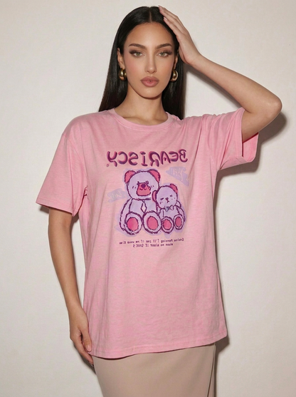 Women's Loose Casual Bear Print Short Sleeve T-Shirt