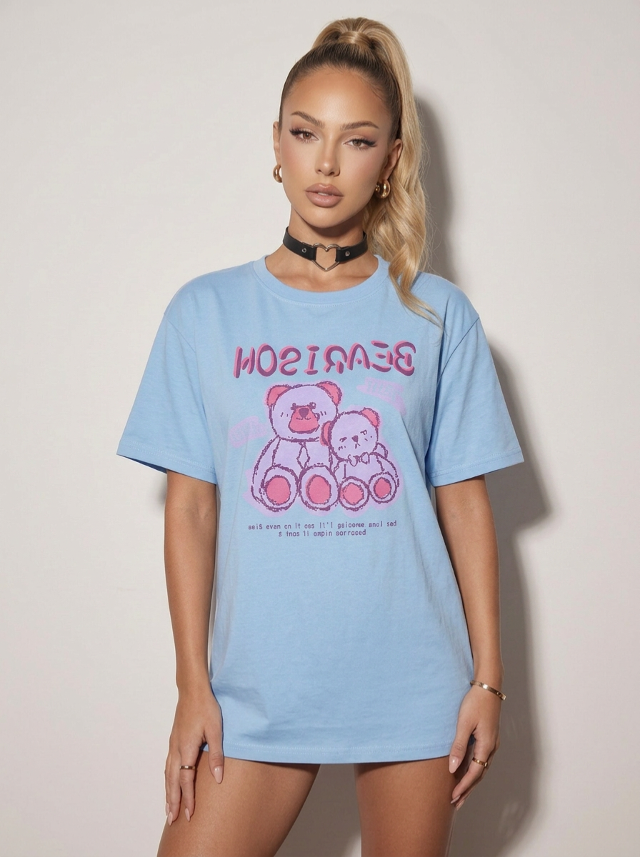 Women's Loose Casual Bear Print Short Sleeve T-Shirt