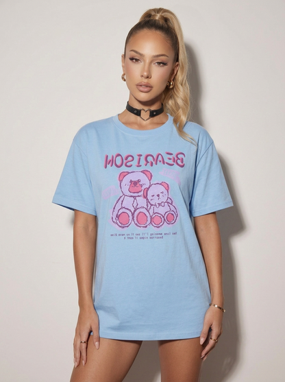 Women's Loose Casual Bear Print Short Sleeve T-Shirt