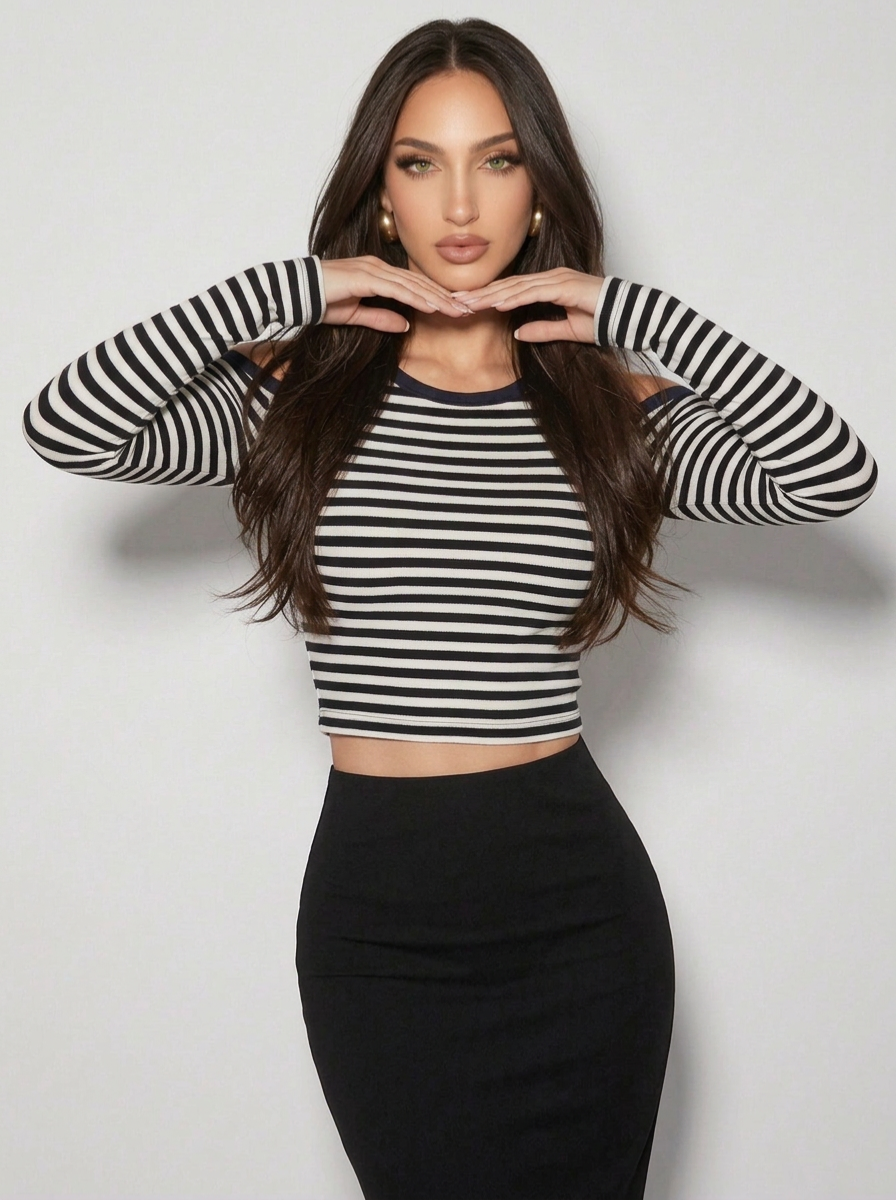 Women's American Striped T-Shirt Bottoming Shirt