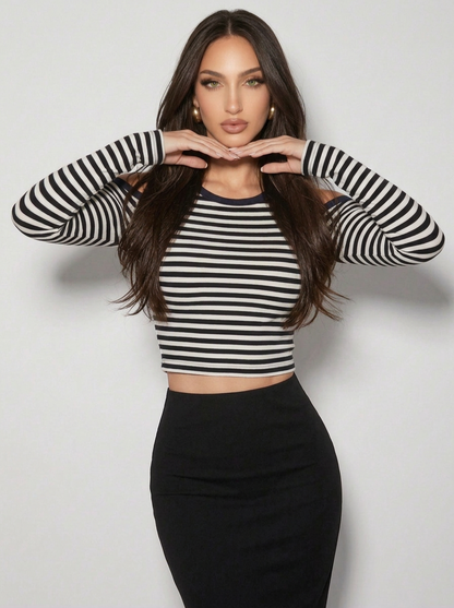 Women's American Striped T-Shirt Bottoming Shirt