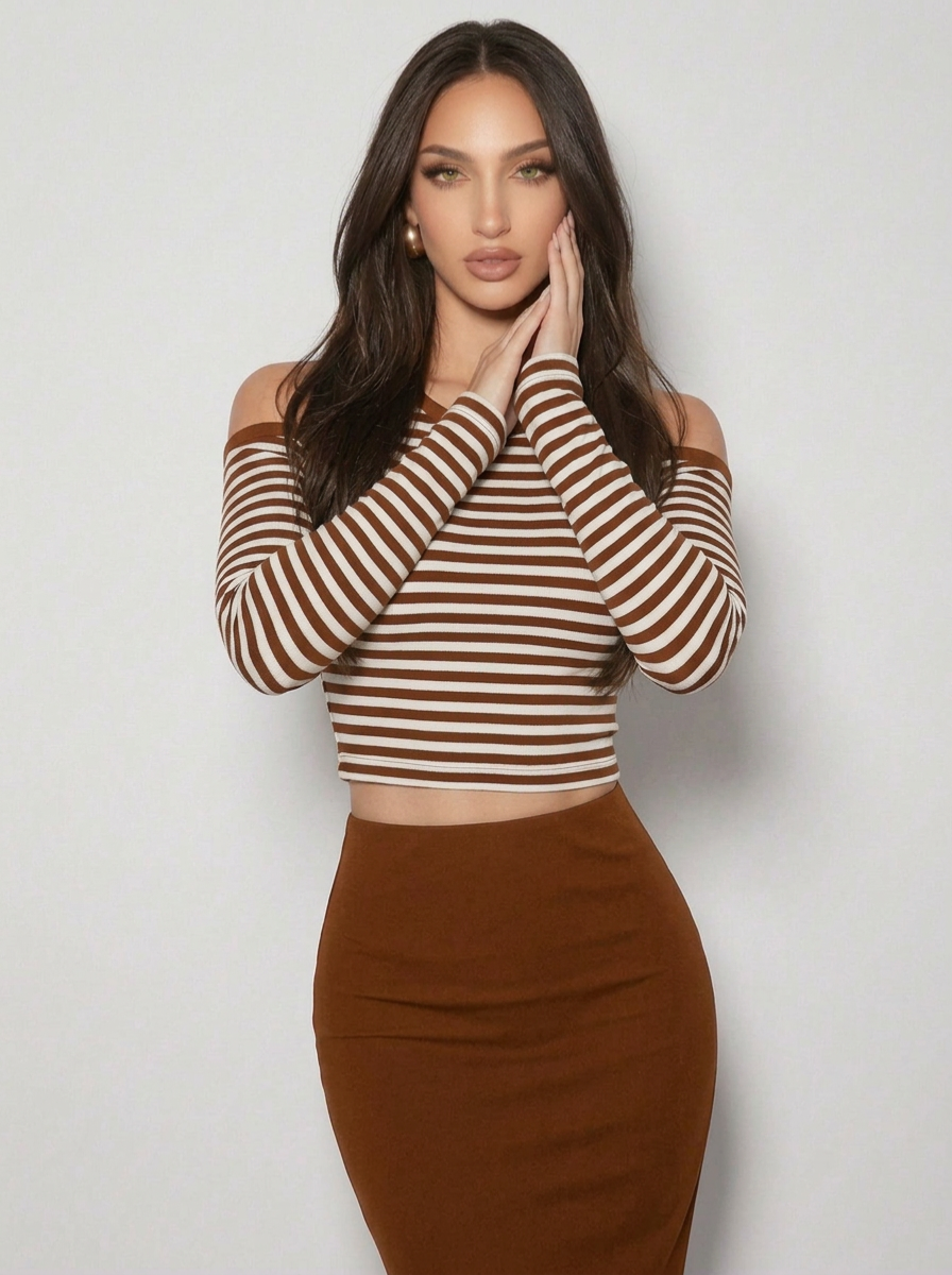 Women's American Striped T-Shirt Bottoming Shirt