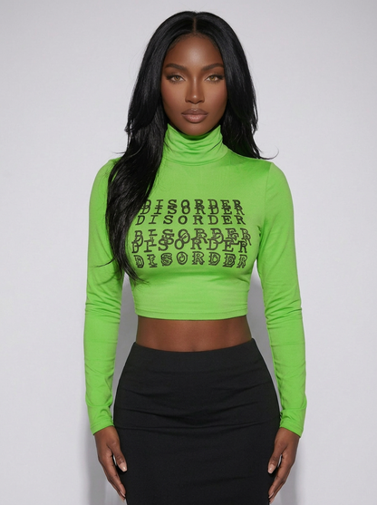 Women's High-neck Cropped Bottoming Printed Blouse