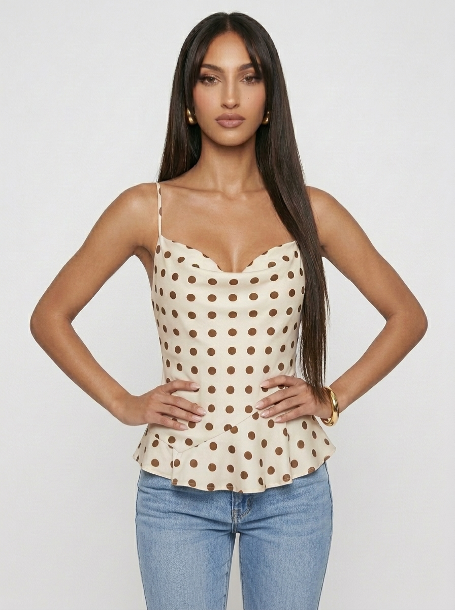 Polka Dot Cowl Neck Cami with Back Tie