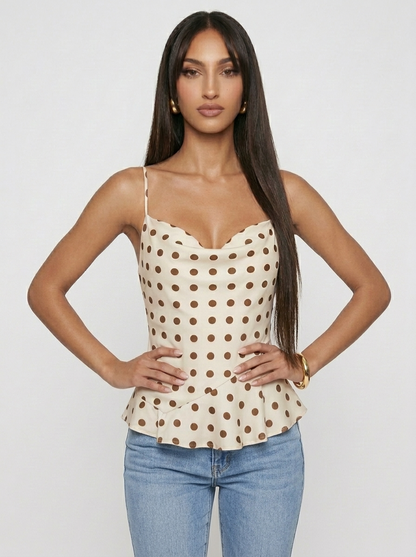 Polka Dot Cowl Neck Cami with Back Tie