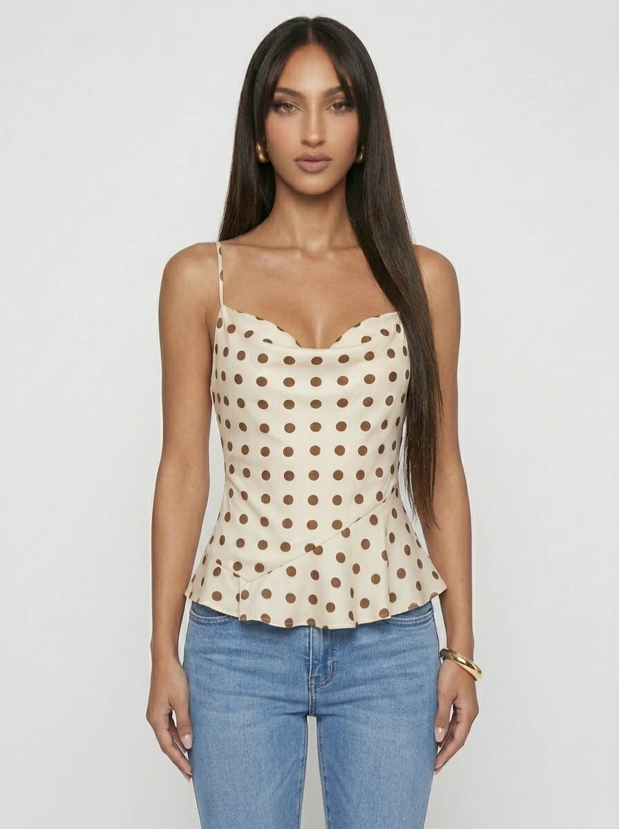 Polka Dot Cowl Neck Cami with Back Tie