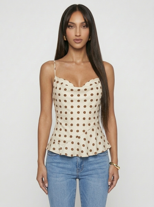 Polka Dot Cowl Neck Cami with Back Tie