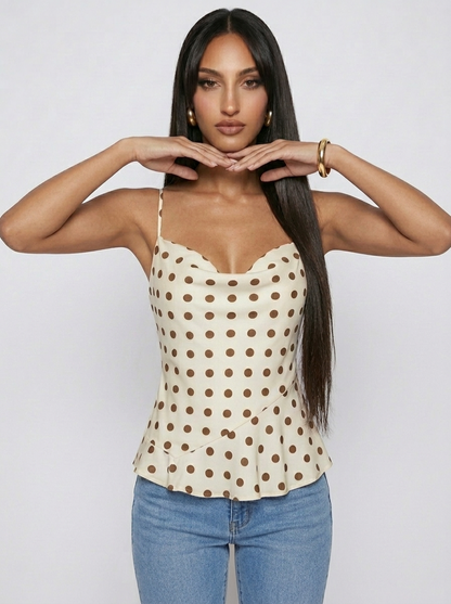 Polka Dot Cowl Neck Cami with Back Tie