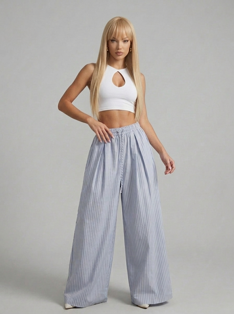 Striped Wide Leg Drawstring Pants