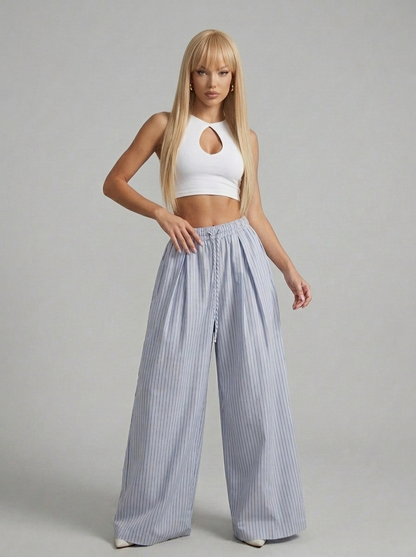 Striped Wide Leg Drawstring Pants