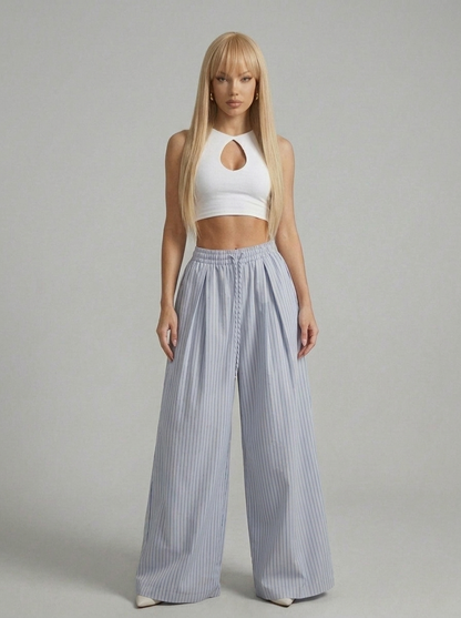 Striped Wide Leg Drawstring Pants