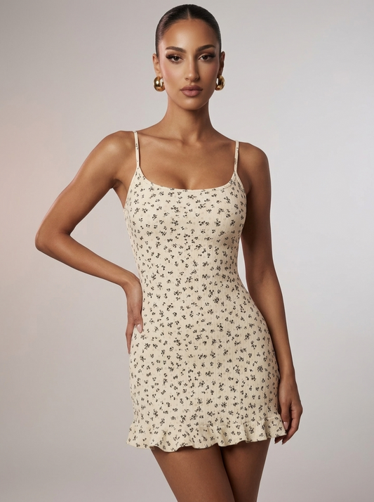 Floral Print Ruffle Hem Cami Lounge Dress