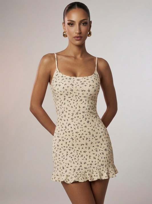 Floral Print Ruffle Hem Cami Lounge Dress