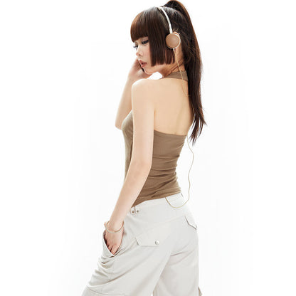 Modern Retro Rendering Letter Print Hanging On Neck Vest