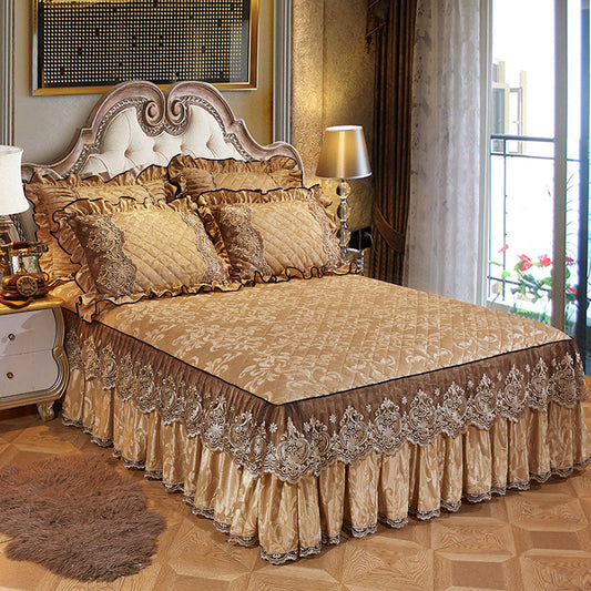 Korean Style Velvet Quilted Bed Skirt Solid Color European Style