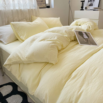 Four-piece Bed Set Solid Color Sanding Washed Cotton Duvet Cover