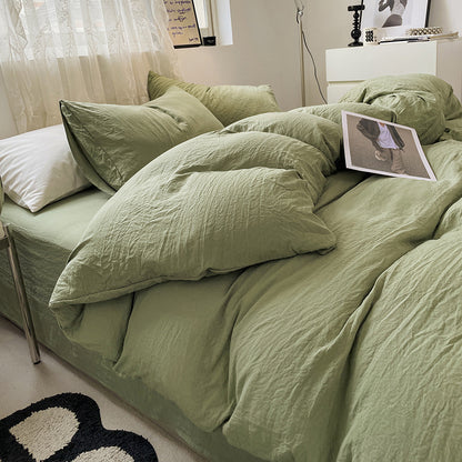 Four-piece Bed Set Solid Color Sanding Washed Cotton Duvet Cover