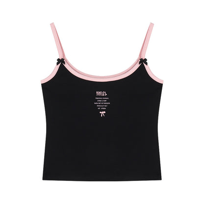 Letter-printed Cropped Camisole With A Bow A Sexy White Top