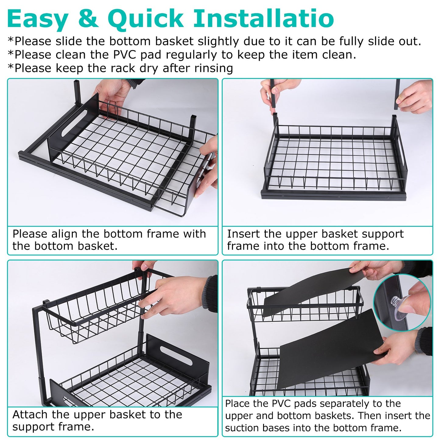 2 Tier Under Sink Organizers Pull Out Under Cabinet Basket Storage Shelf Sliding Drawer For Kitchen Bathroom