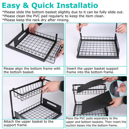 2 Tier Under Sink Organizers Pull Out Under Cabinet Basket Storage Shelf Sliding Drawer For Kitchen Bathroom