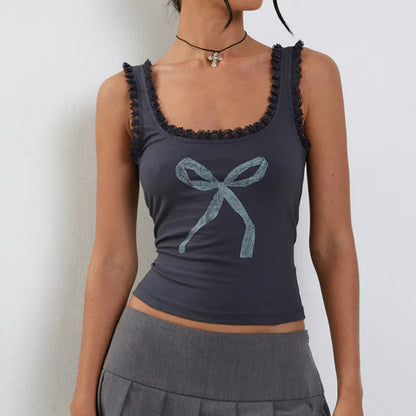 Hot Girl Lace Bow Print Vest