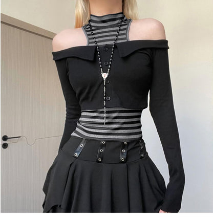 Sexy Spicy Girl Stripe Off Shoulder Lace Dress