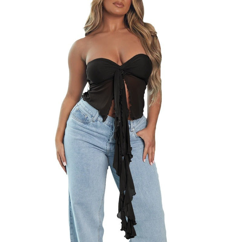 New Short Wave Ribbon Tube Top Cardigan