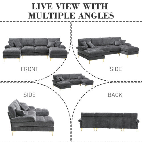 GOMYWAY Sectional Couches For Living Room Modular Sofa With Double Chaise U- Shaped Sofa Set With Chenille Fabric For Home Furniture