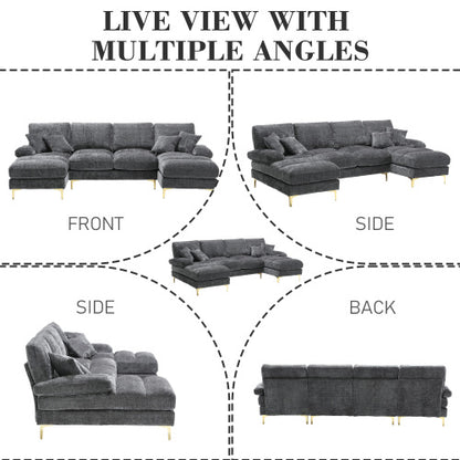 GOMYWAY Sectional Couches For Living Room Modular Sofa With Double Chaise U- Shaped Sofa Set With Chenille Fabric For Home Furniture