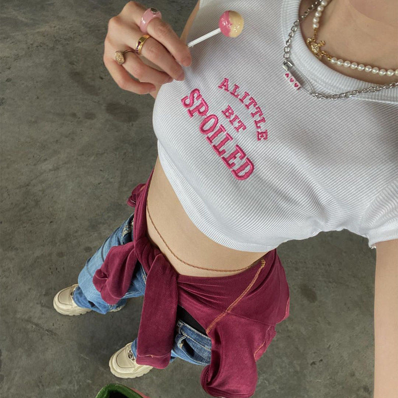 Letter Embroidered T Shirt Slim Vest
